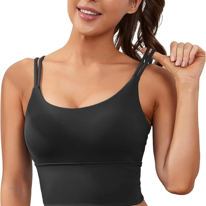 Sports Bras for Women High Support Longline Workout Tank Tops Built in Bra Strappy Yoga Padded Crop Top