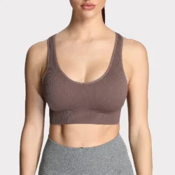 Women'S Workout Ribbed Seamless Sports Bras Fitness Running Yoga Crop Tank Top - Image 3