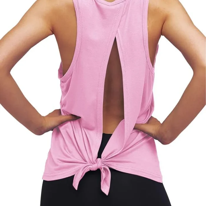 Womens Workout Yoga Tops Open Back Shirts Tie Back Tank Tops with Adjustable Fit