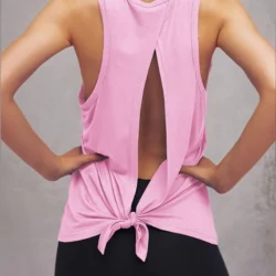Womens Workout Yoga Tops Open Back Shirts Tie Back Tank Tops with Adjustable Fit - Image 2