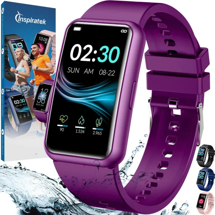 Fitness Tracker Watch - Health Activity & Fitness Trackers for Men & Women - Workout Waterproof Fitness Watch W/All-Day Sleep Tracker, Heart Rate Monitor, Calorie and Step Counter (Purple)