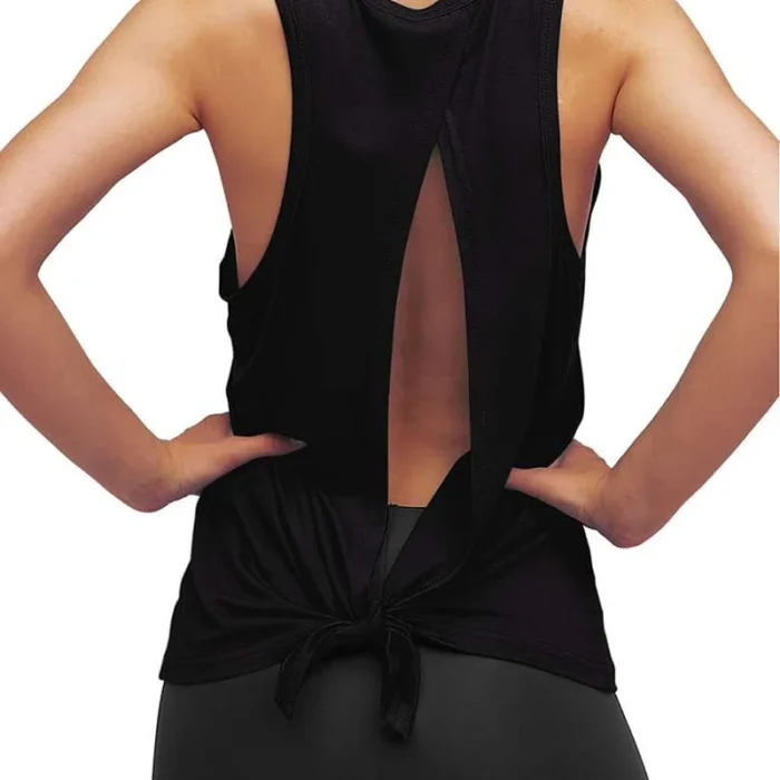 Womens Workout Yoga Tops Open Back Shirts Tie Back Tank Tops with Adjustable Fit