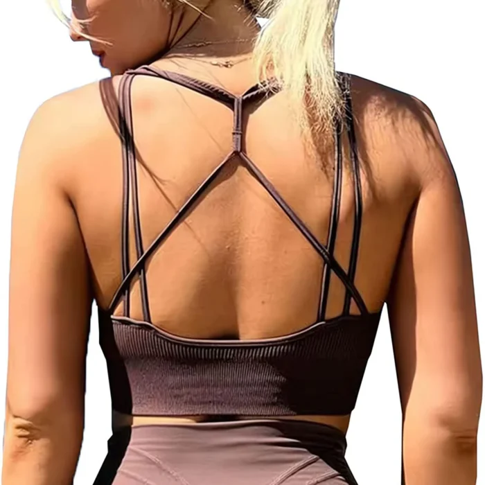 Women'S Workout Ribbed Seamless Sports Bras Fitness Running Yoga Crop Tank Top