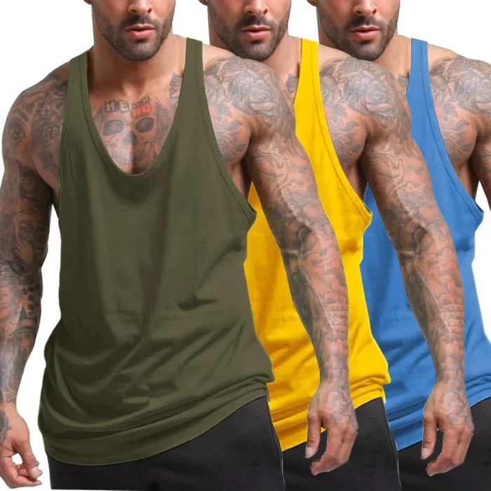 Men'S 3 Pack Tank Tops Gym Workout Shirt Y-Back Sleeveless Muscle Fitness Bodybuilding Tank Shirts