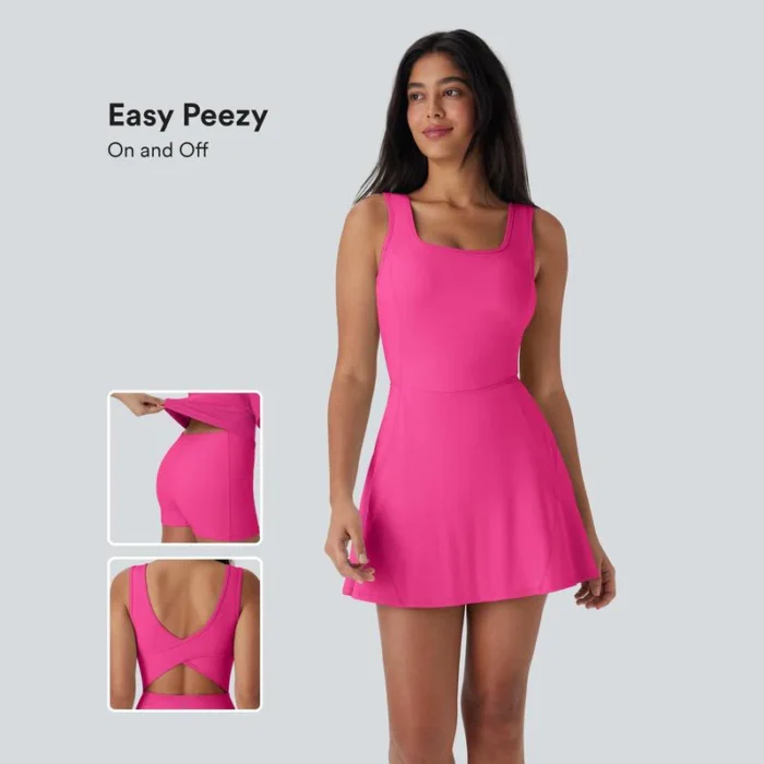 Halara Softlyzero Airy Backless Crisscross U Neck 2-In-1 Side Pocket Mini Cool Touch Dance Active Dress-Easy Peezy #Outdoorfun