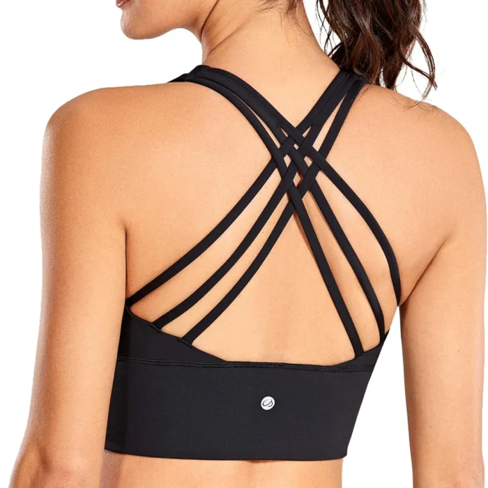 Strappy Longline Sports Bras for Women - Wirefree Padded Criss Cross Yoga Cropped Tank Tops
