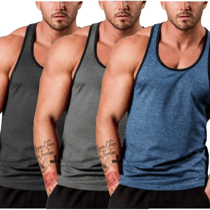 Men'S 3 Pack Gym Tank Tops Y-Back Workout Muscle Tee Sleeveless Fitness Bodybuilding T Shirts