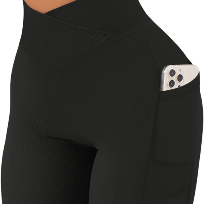 Biker Shorts Women High Waist Booty Shorts Pockets Butt Lift Crossover Workout Yoga Athletic Running Short