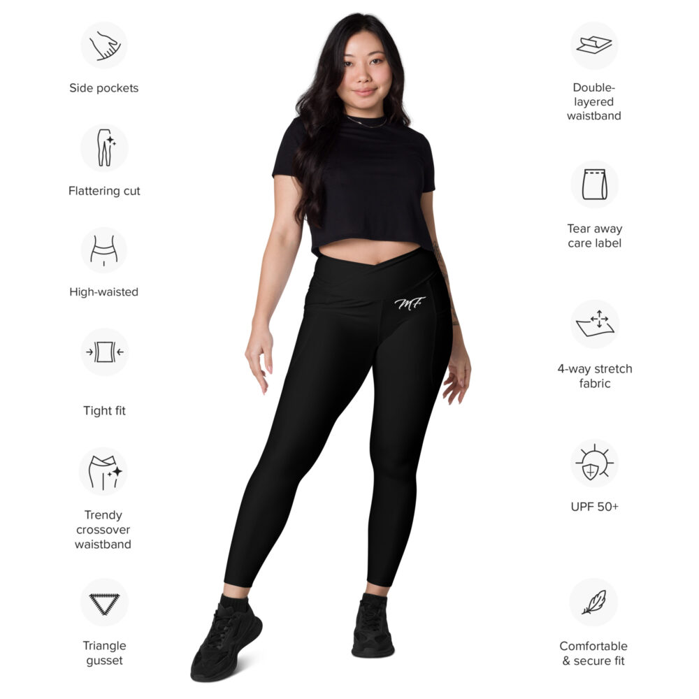 Black MF Crossover leggings with pockets - Image 3