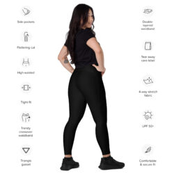 Women Black MF Crossover leggings with pockets - Image 4
