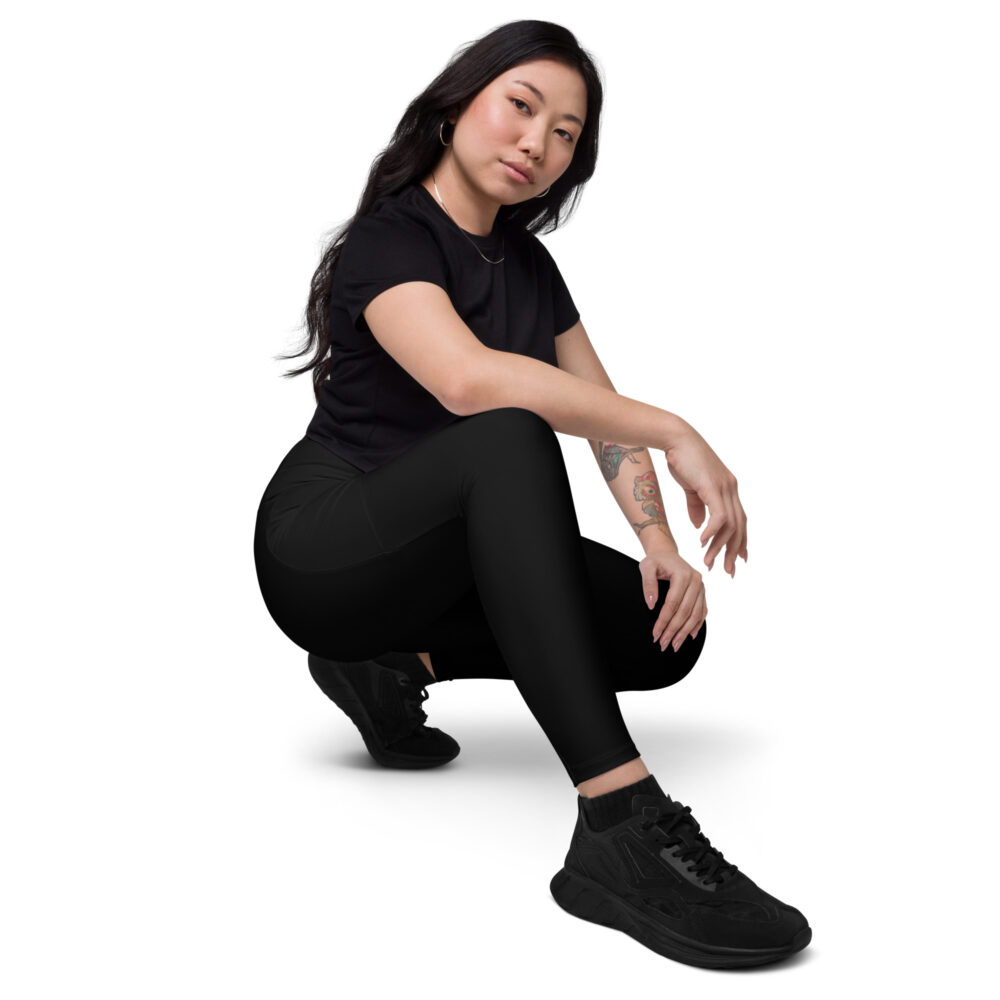 Black MF Crossover leggings with pockets - Image 2