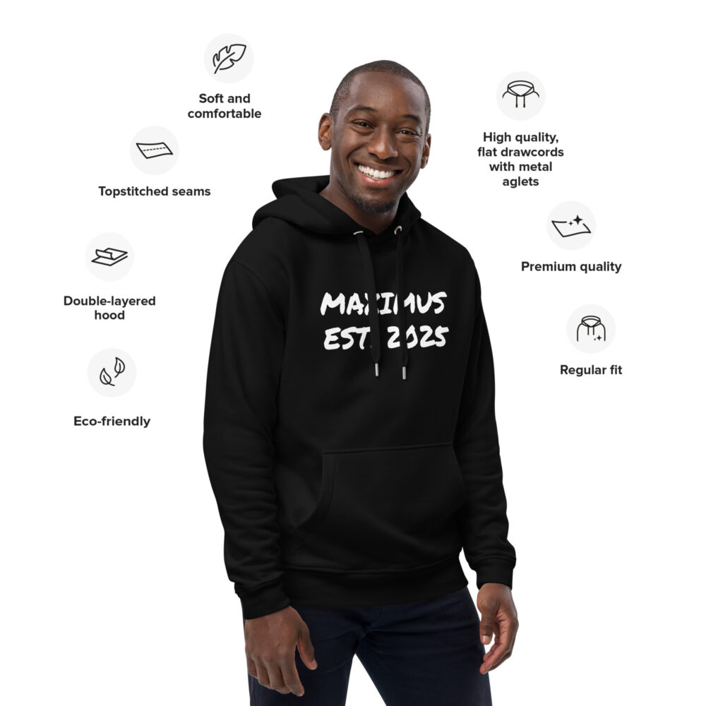 Black Maximus EST 2025 Premium eco hoodie - Image 3