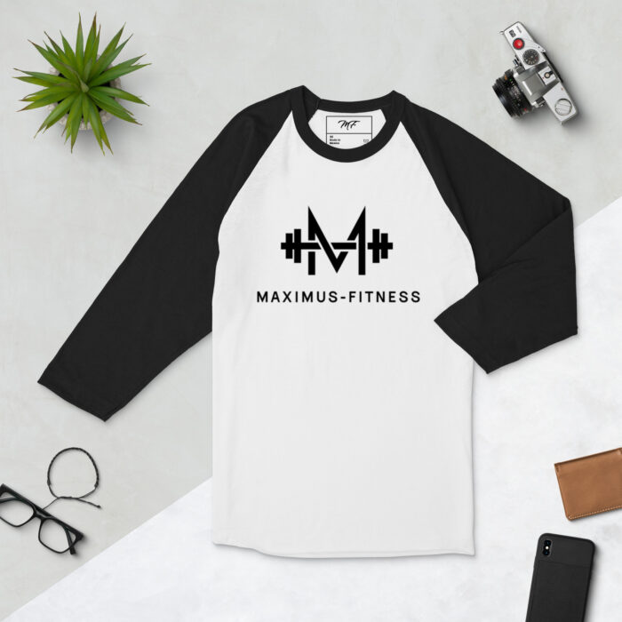 White & Black Maximus-Fitness 3/4 sleeve raglan shirt